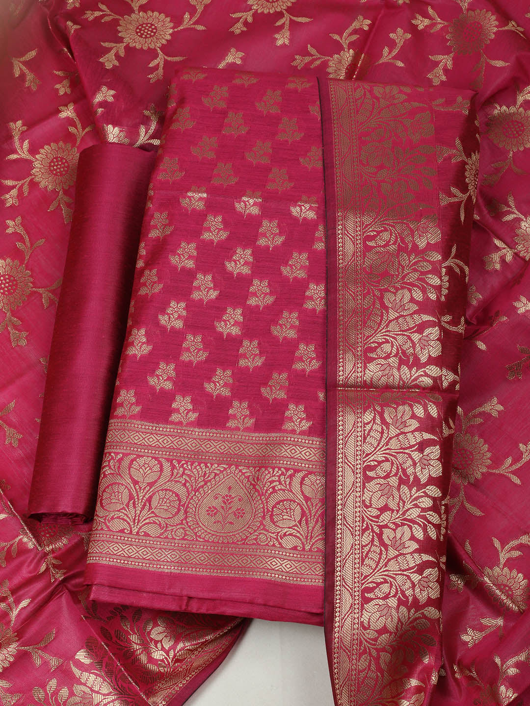Woven Design Chanderi Unstitched Suit With Pant &amp; Dupatta