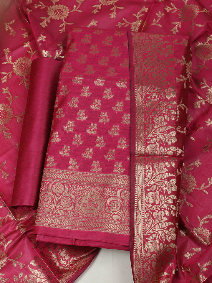 Woven Design Chanderi Unstitched Suit With Pant &amp; Dupatta
