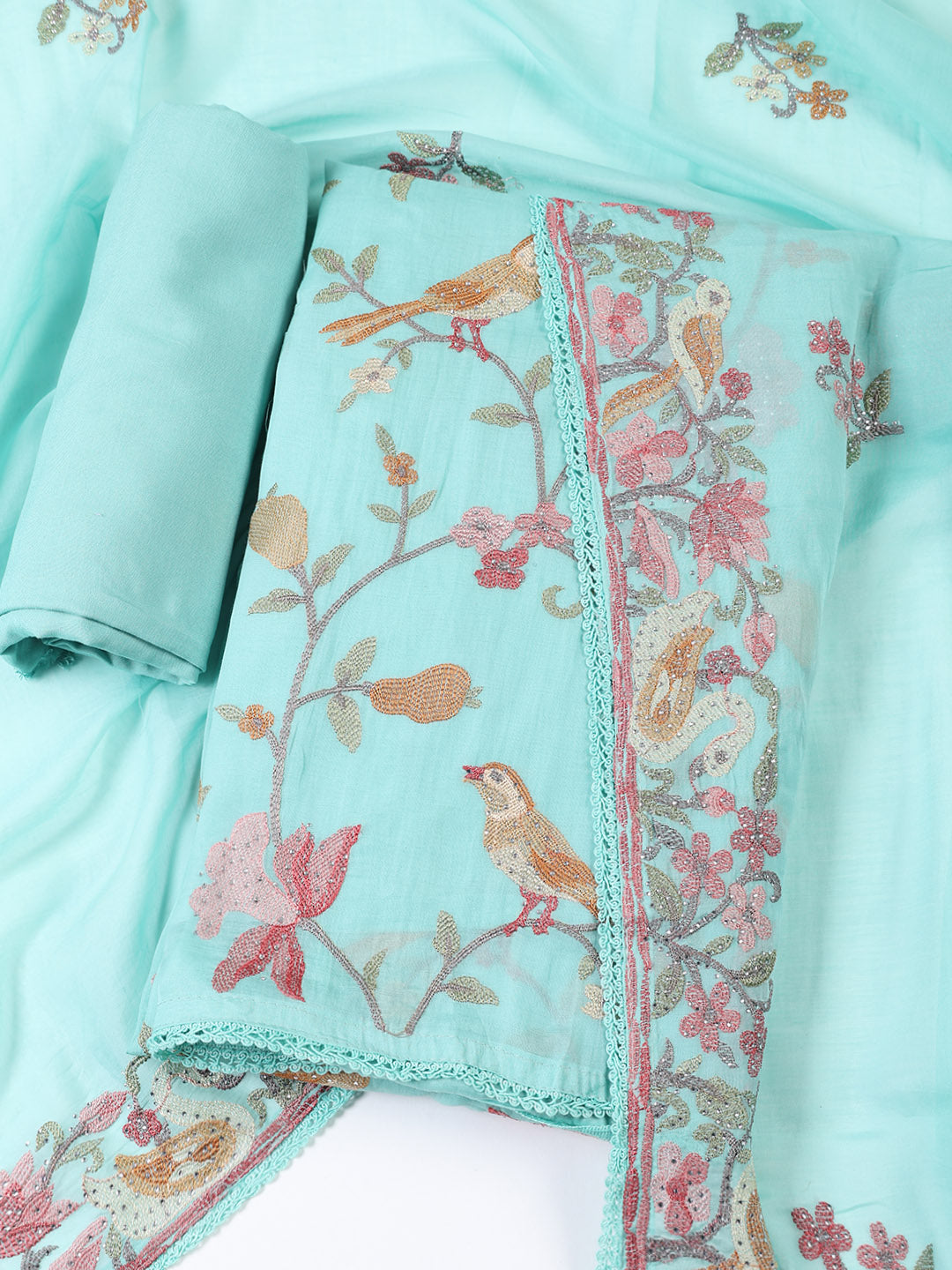 Embroidered Cotton Blend Unstitched Suit With Dupatta