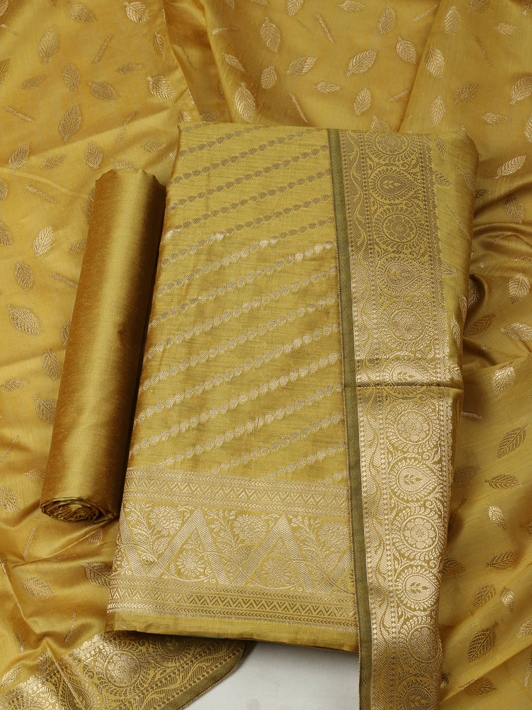 Woven Design Chanderi Unstitched Suit With Pant &amp; Dupatta