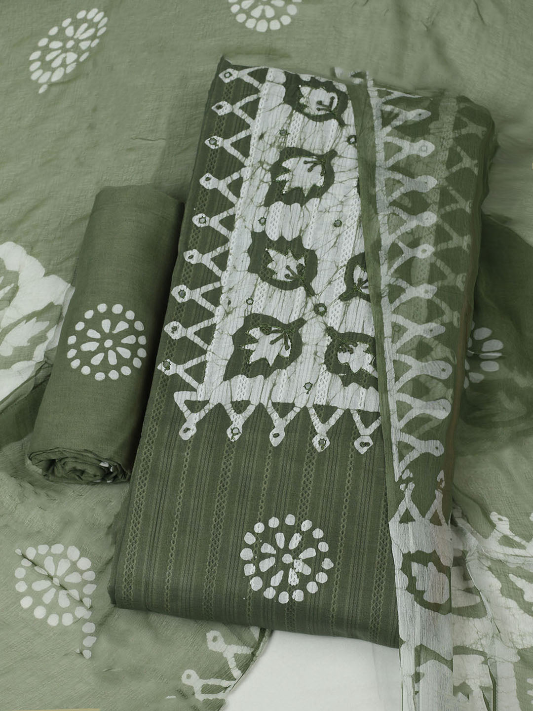 Printed Cotton Unstitched Suit With Pant &amp; Dupatta