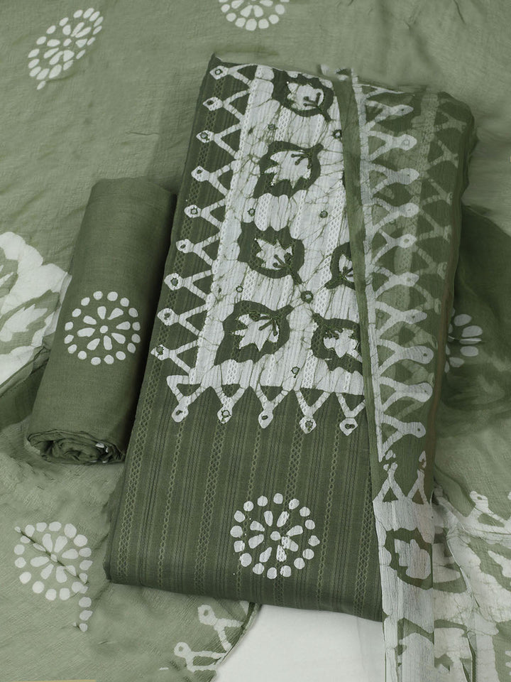 Printed Cotton Unstitched Suit With Pant &amp; Dupatta
