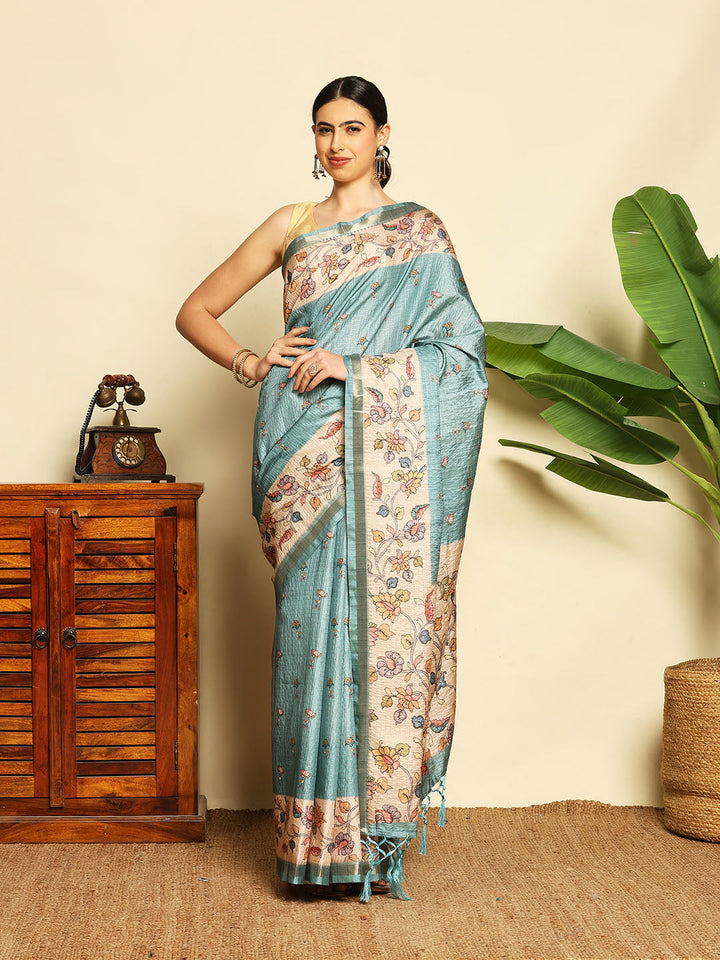 Floral Printed Tussar Saree