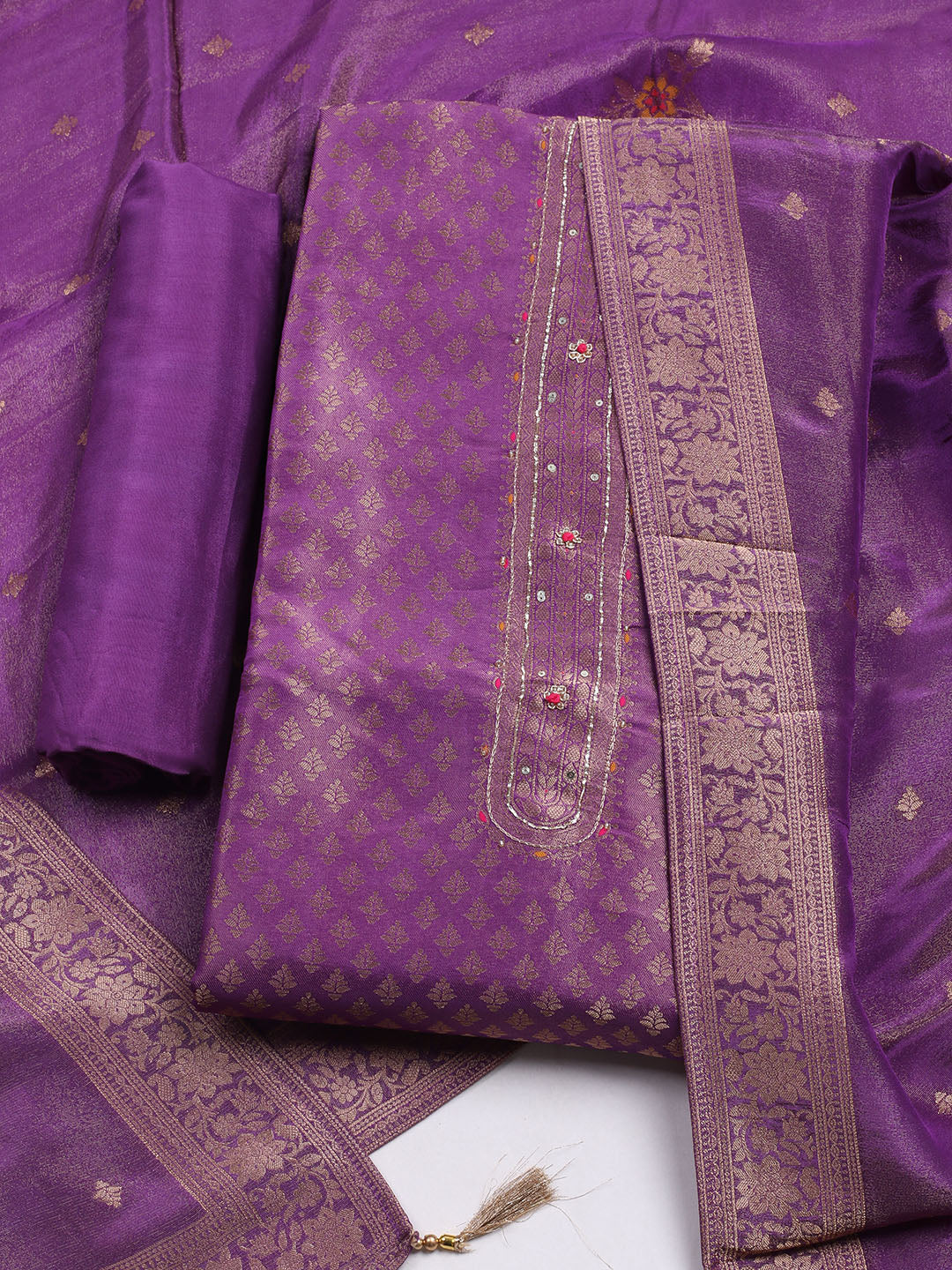 Woven Design Tissue Unstitched Suit With Dupatta