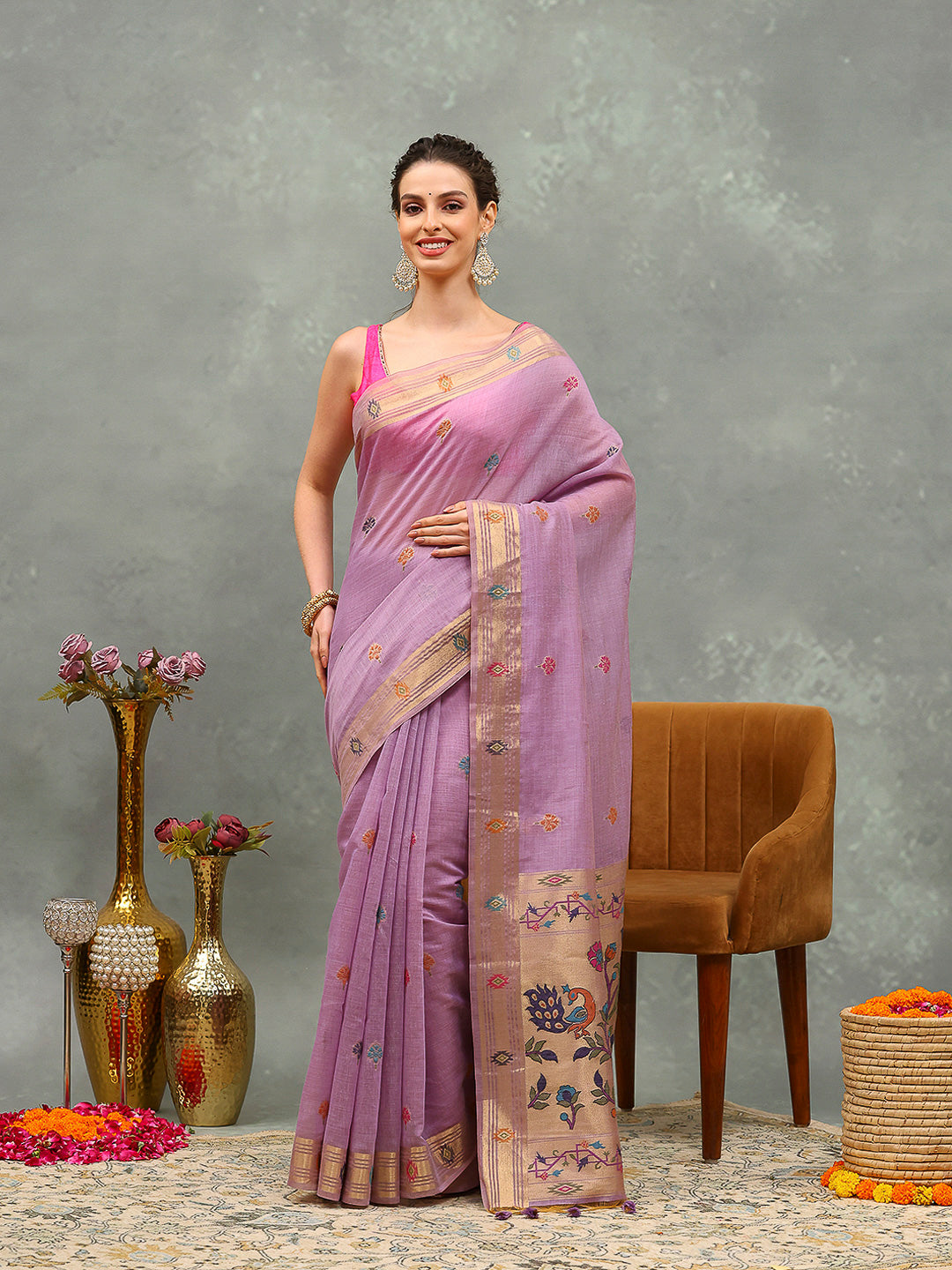 Embroidered Cotton Blend Saree