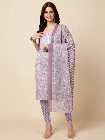 Neck Patti Cotton Printed Cotton Unstitched Suit Dupatta