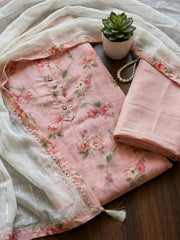 Embroidered Chanderi Unstitched Suit With Pant