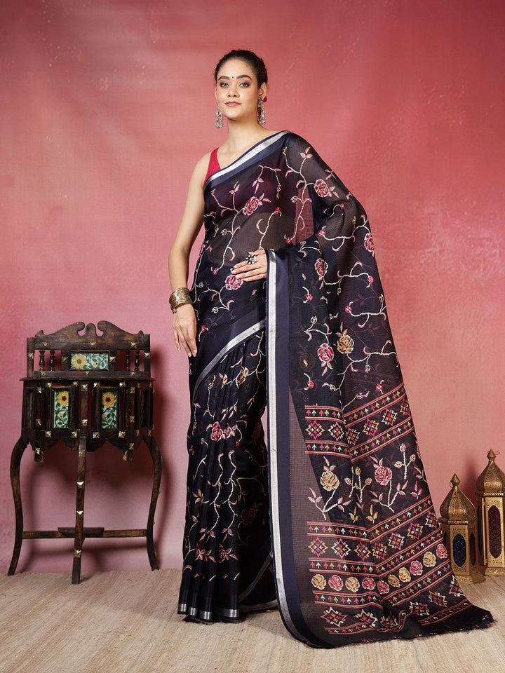 Floral Printed Cotton Blend Saree