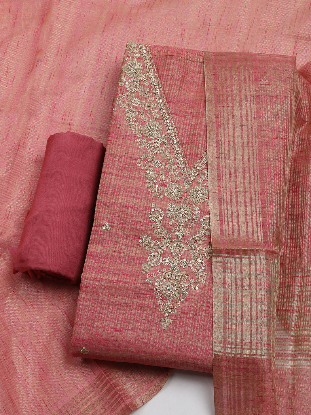 Embroidered Organza Unstitched Suit With Dupatta