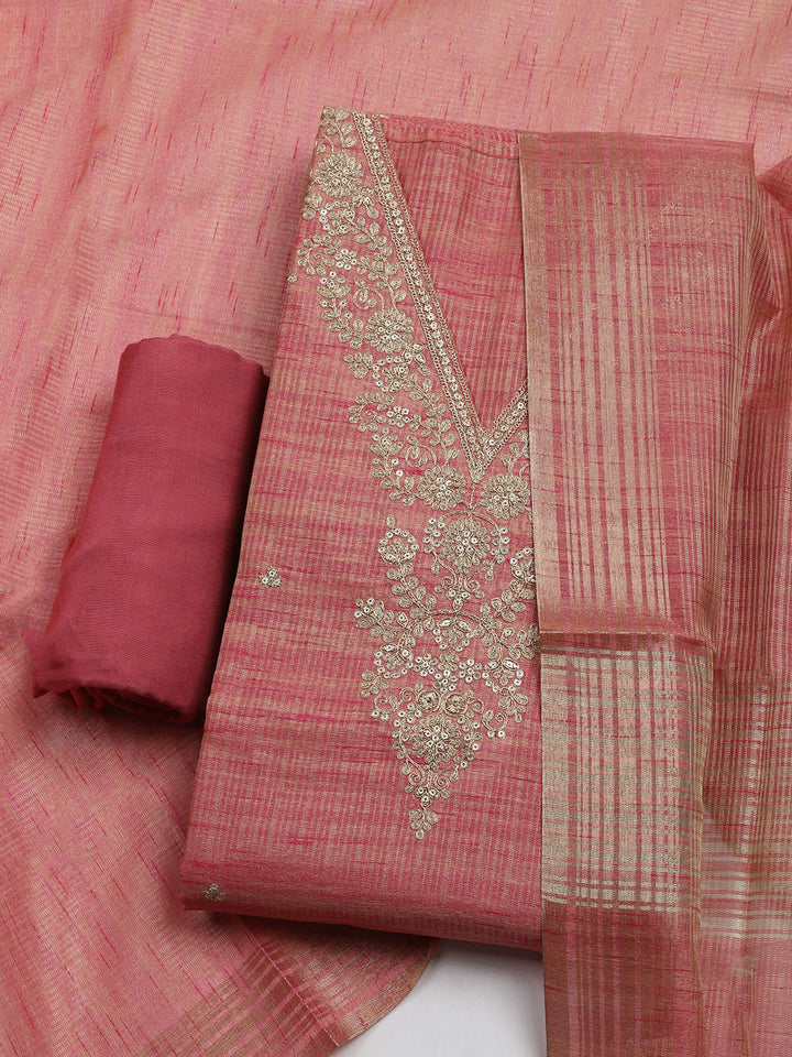 Embroidered Organza Unstitched Suit With Dupatta