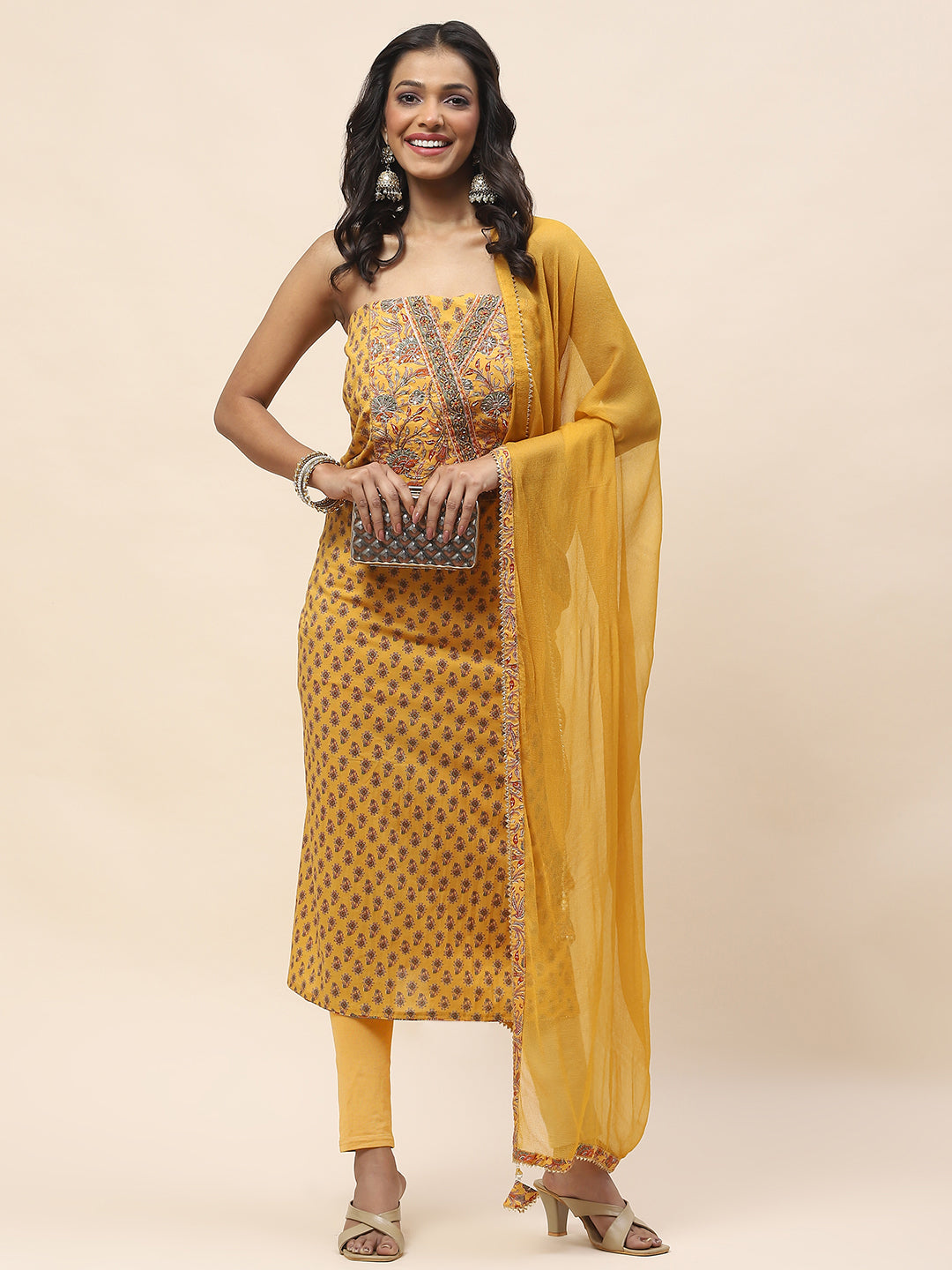 Printed Cotton Unstitched Suit Piece With Dupatta