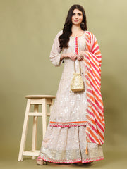 Sequin Embroidery Georgette Kurta With Sharara & Dupatta