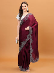 Stone Embroidered Satin Saree