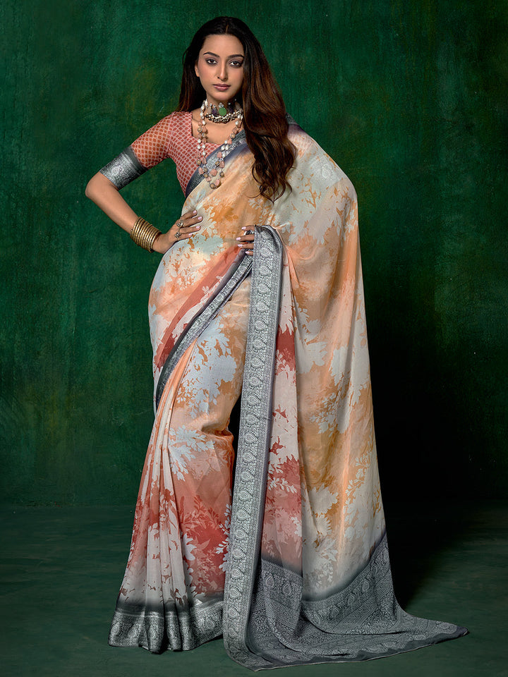 Ombre Floral Printed Georgette Saree