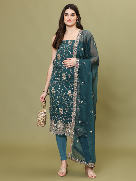 Sequins Work Chinon Unstitched Suit Piece With Dupatta