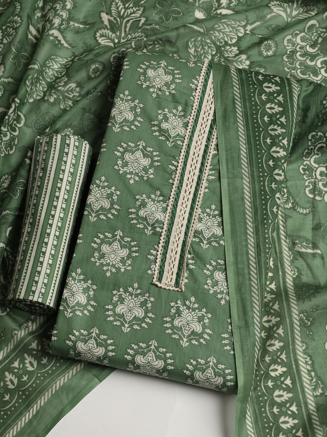 Patch Neck Cotton Blend Unstitched Suit With Dupatta