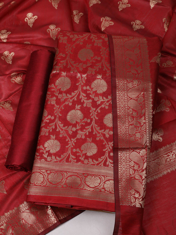 Woven Design Chanderi Unstitched Suit With Pant &amp; Dupatta