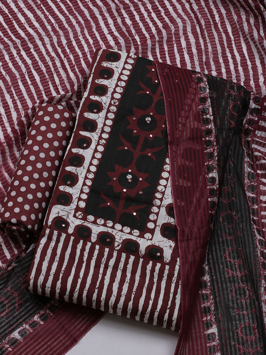Printed Cotton Blend Unstitched Suit With Dupatta
