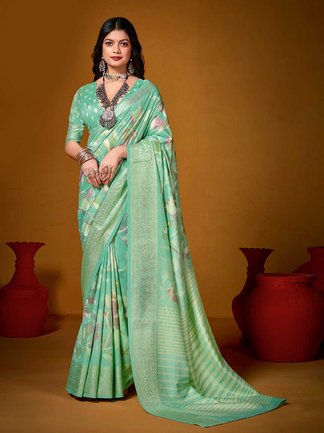 Floral Printed Art Silk Woven Saree