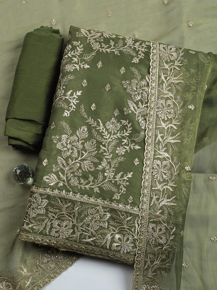 Embroidered Tissue Unstitched Suit With Pant &amp; Dupatta