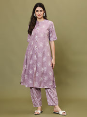 Printed Cotton Blend Kurta With Pants