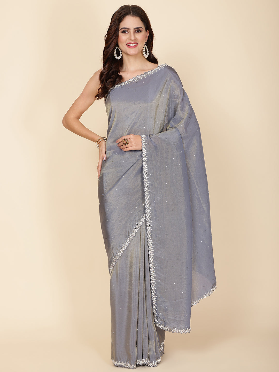 Stone Embroidery Tissue Saree