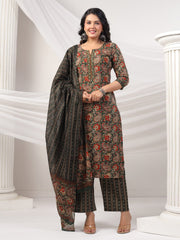 Printed Cotton Blend Kurta With Pants & Dupatta