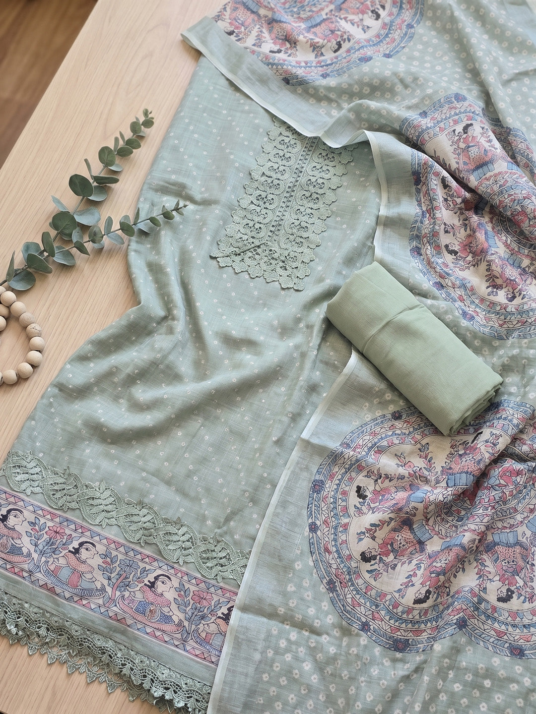 Printed Cotton Blend Unstitched Suit With Pant &amp; Dupatta