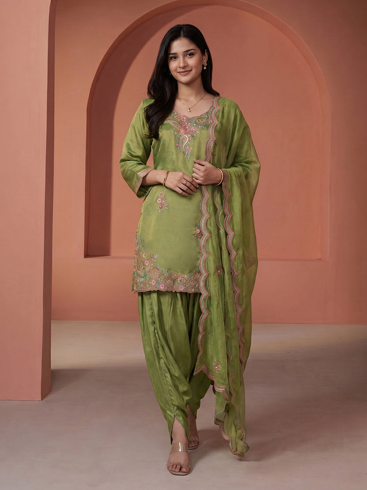 Embroidered Tissue Suit Set With Dupatta