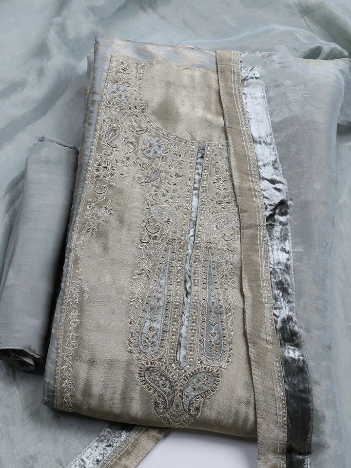 Banarasi Tissue Unstitched Suit With Dupatta