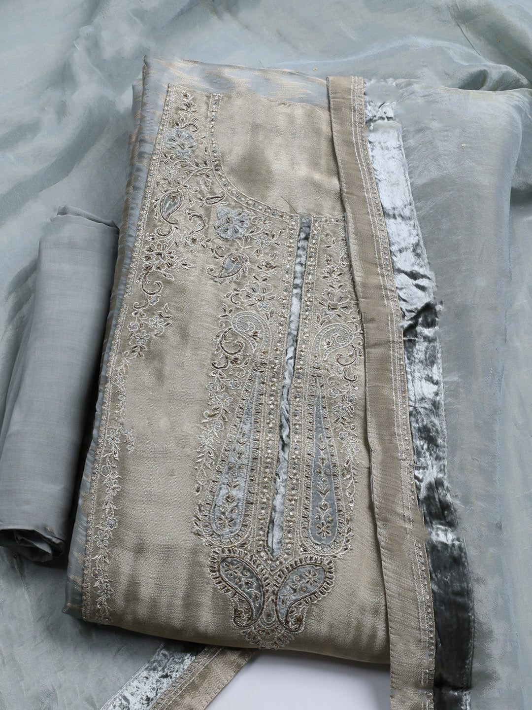 Banarasi Tissue Unstitched Suit With Dupatta