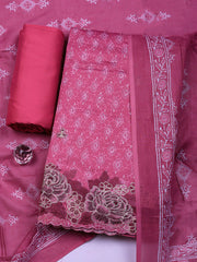 Printed Cotton Blend Unstitched Suit With Pant & Dupatta