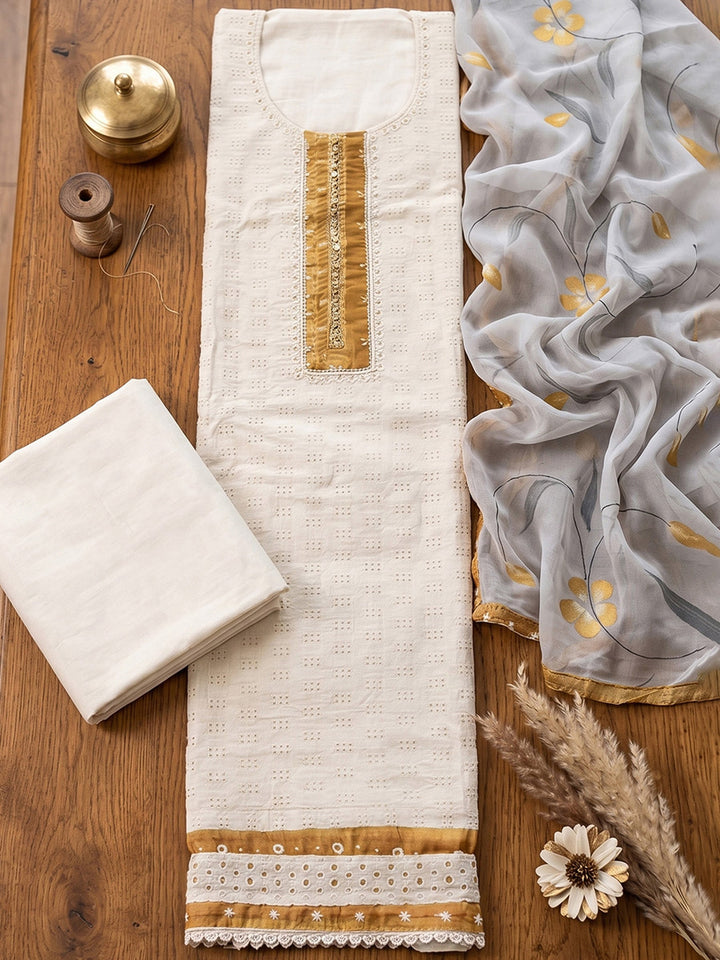 Neck Embroidered Cotton Blend Unstitched Suit With Dupatta