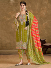 Embroidered Chinon Kurti With Patiala Salwar & Dupatta