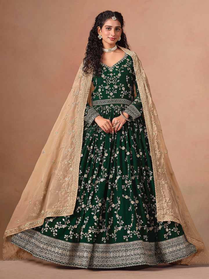 Embroidered Georgette Semi Stitched Kurta With Pant &amp; Dupatta