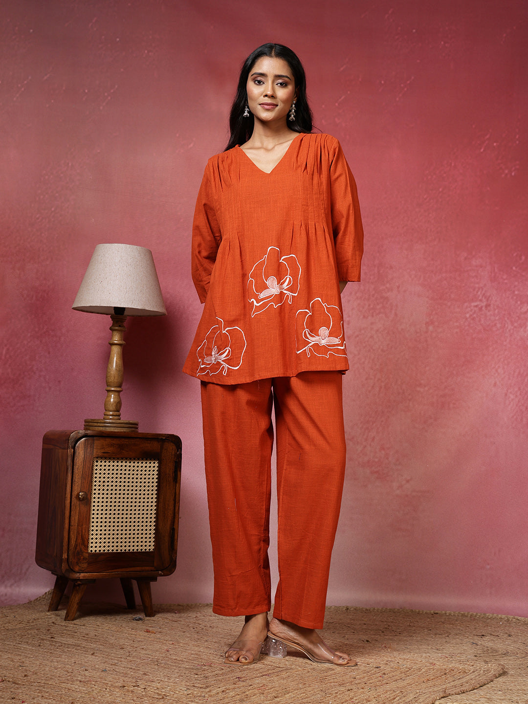 Printed Cotton Blend Kurta With Pants