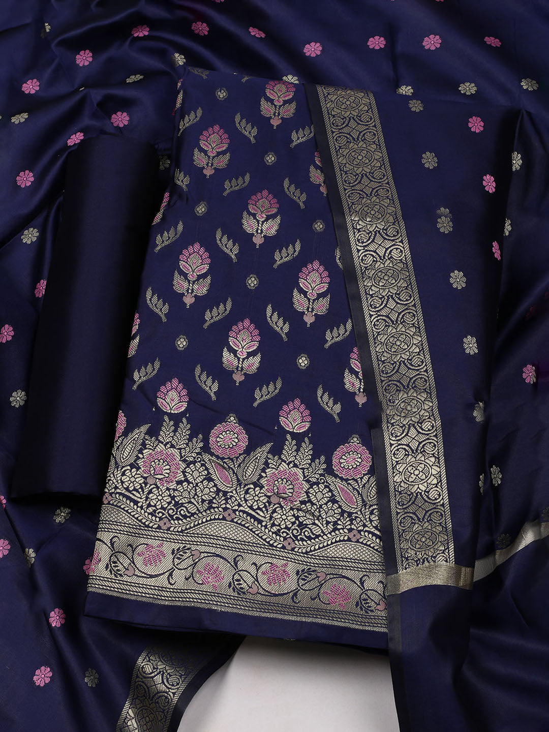 Woven Chanderi Unstitched Suit With Dupatta