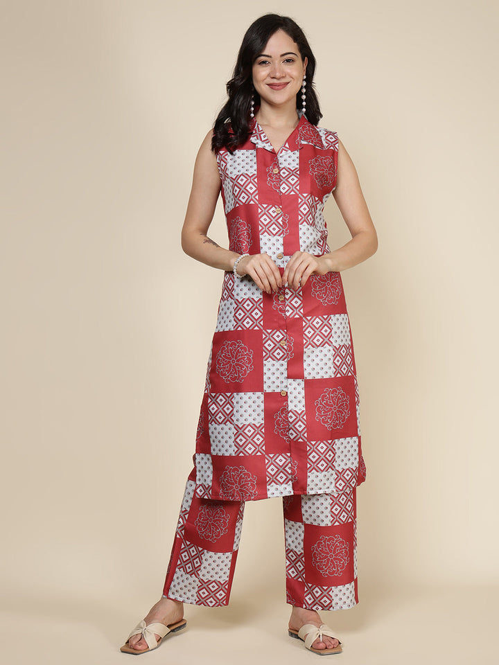Printed Cotton Blend Kurta With Pants