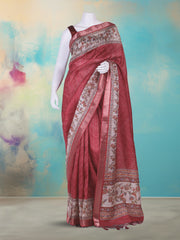 Printed Art Silk Rust Saree