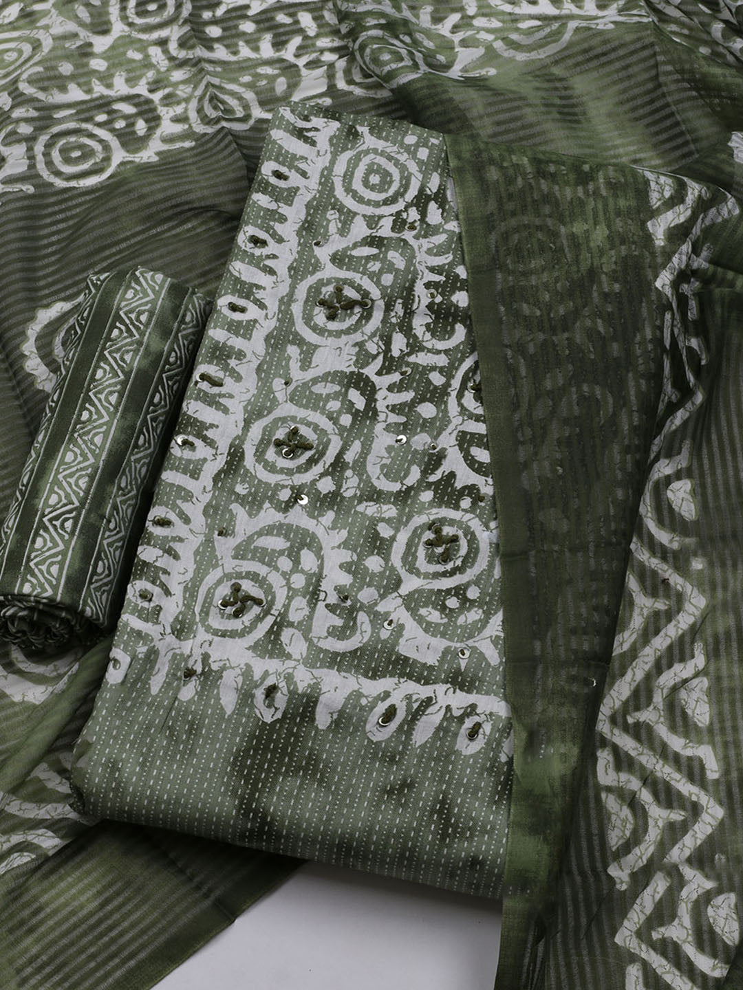 Neck Embroidered Cotton Blend Unstitched Suit With Dupatta