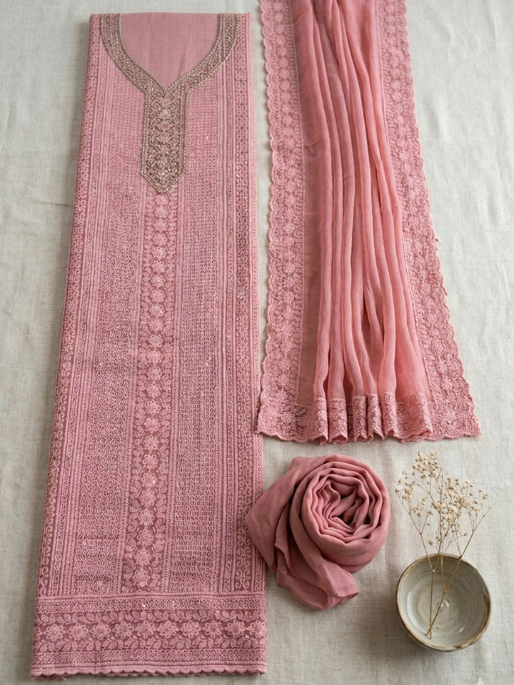 Embroidered Georgette Unstitched Suit With Pant &amp; Dupatta