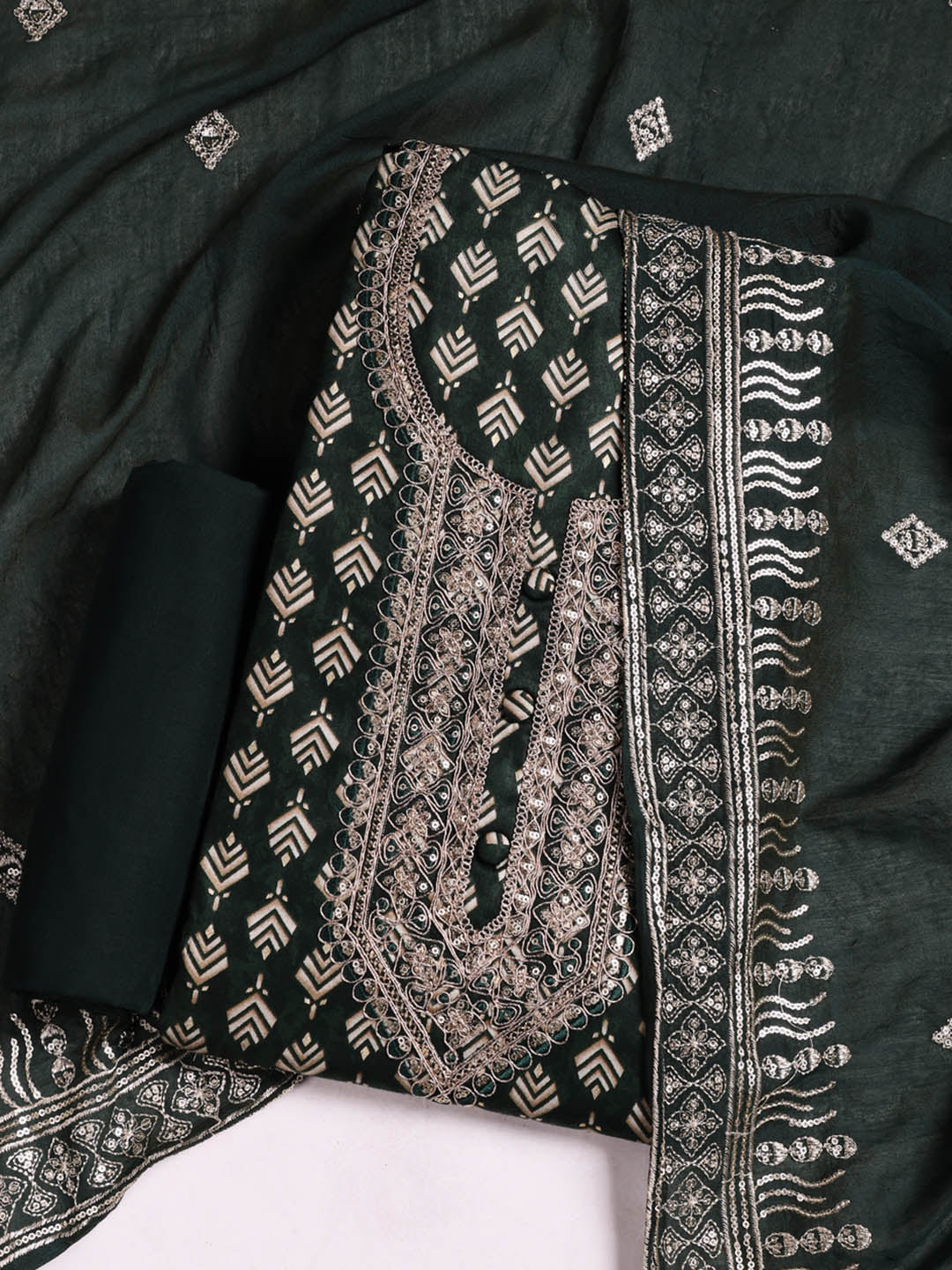 Neck Embroidered Cotton Blend Unstitched Suit With Dupatta