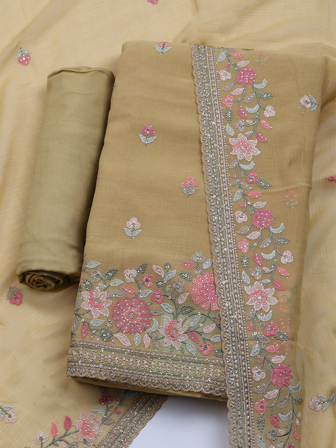 Embroidered Chiffon Unstitched Suit With Dupatta