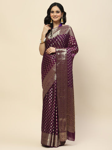 Zari Border Booti Woven Crepe Saree