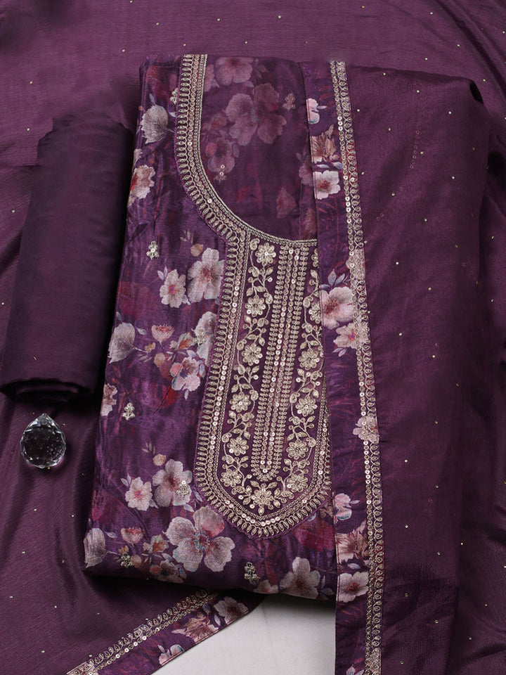 Printed Chinon Unstitched Suit With Pant &amp; Dupatta