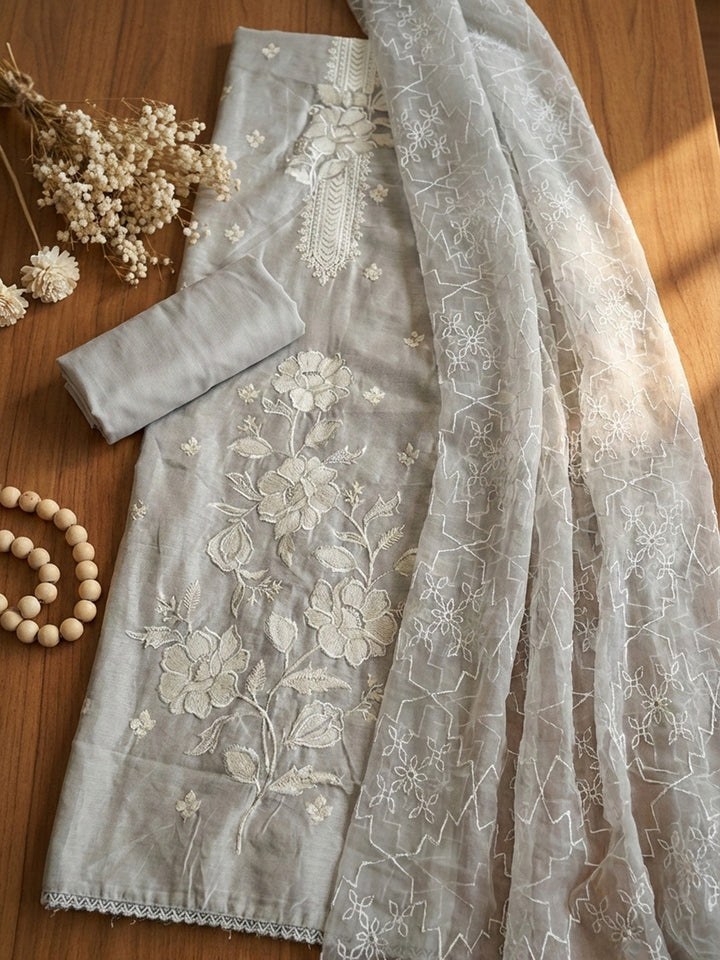 Printed Cotton Blend Unstitched Suit With Pant &amp; Dupatta