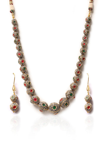 Multi-Colored Jadau Necklace Set With Earrings