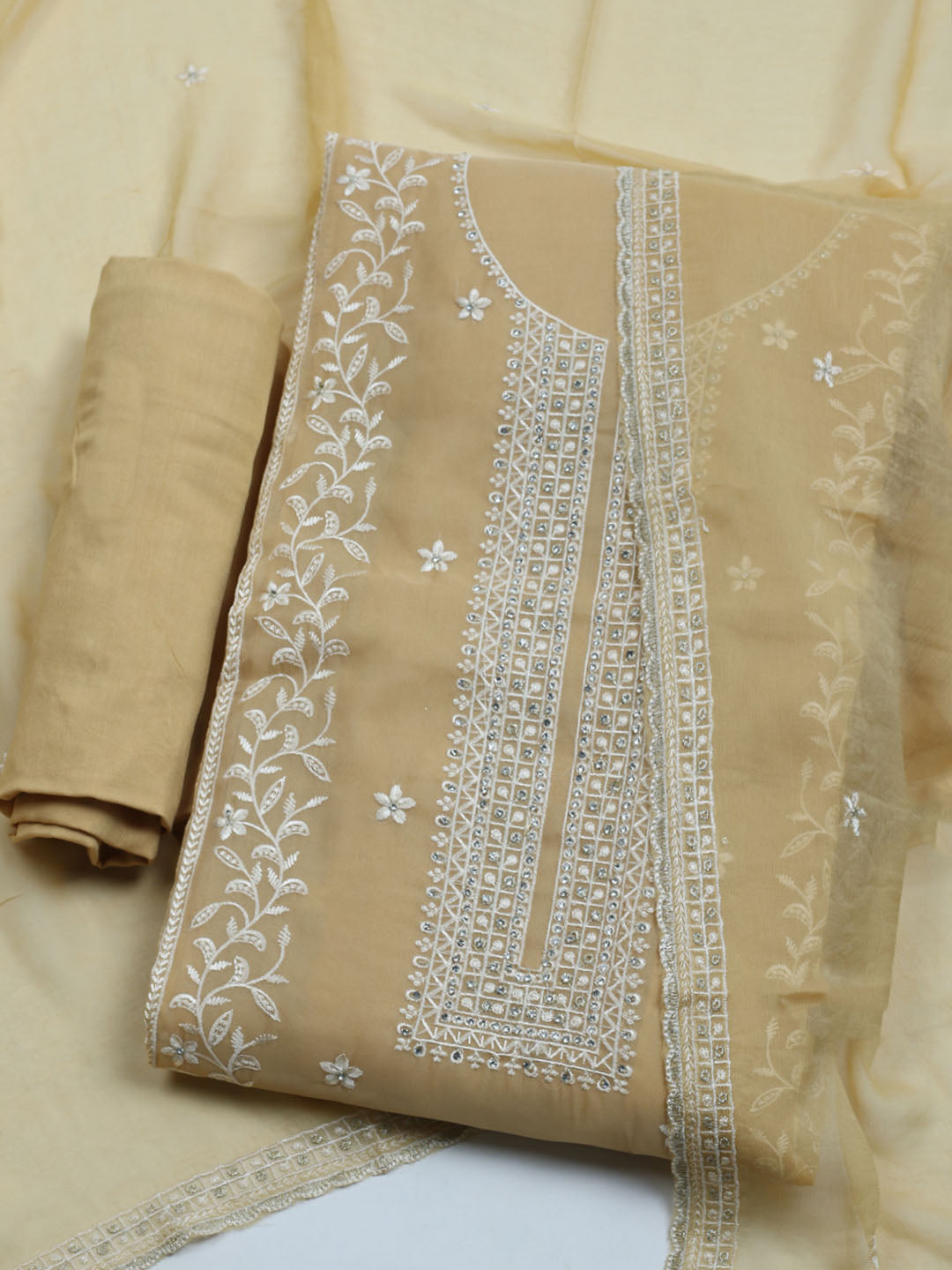 Embroidered Organza Unstitched Suit With Dupatta