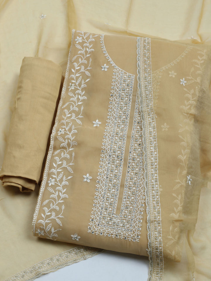 Embroidered Organza Unstitched Suit With Dupatta