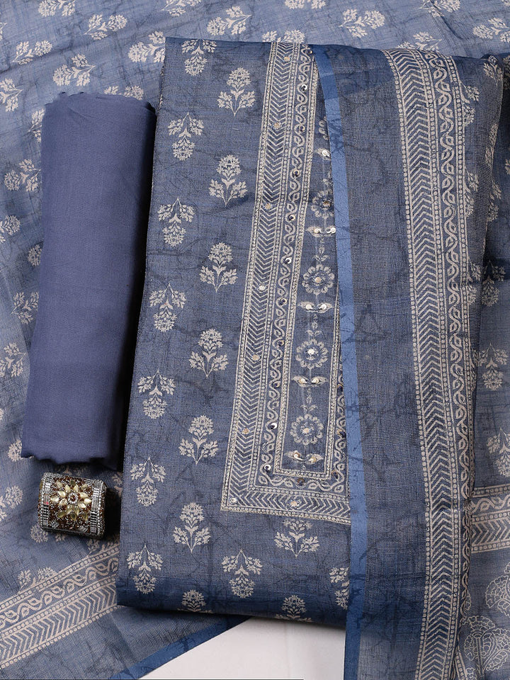 Embellished Tissue Unstitched Suit With Pant &amp; Dupatta